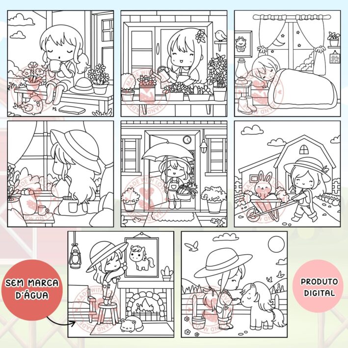 Páginas para Colorir - Pequenas Fazendeiras - Imagem 3
